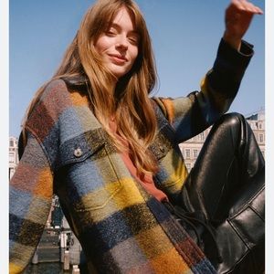 Aritzia Wilfred Free Ganna Wool Jacket Large Midnight Multi Ochre Blue Yellow